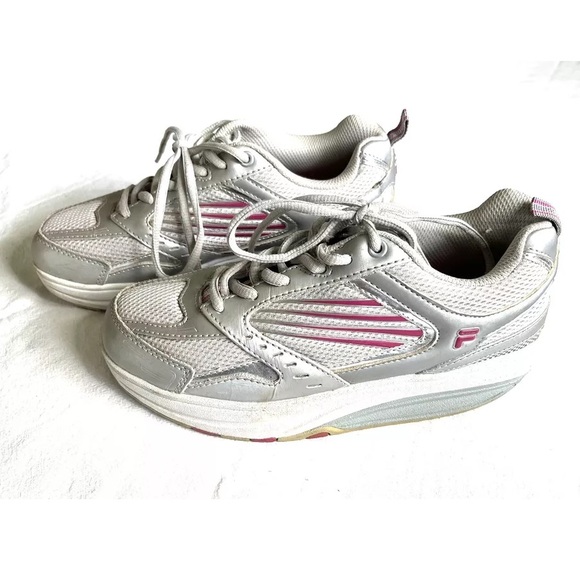 FILA Walk-N-Sculpt Rocker Shoes Sz. 7M US, Silver/Pink, Leather/Mesh, Walking - Picture 1 of 12